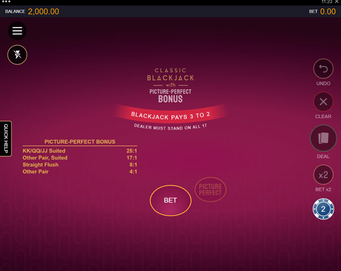 Classic Blackjack with Picture-Perfect Bonus