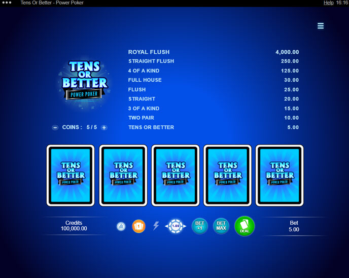 Tens or Better — Power Poker