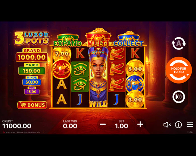 3 Luxor Pots Hold and Win