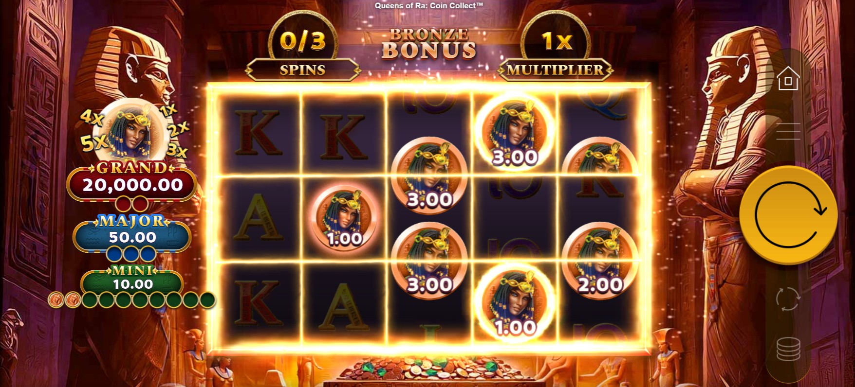 Бонусныя гульні Queens of Ra Coin Collect