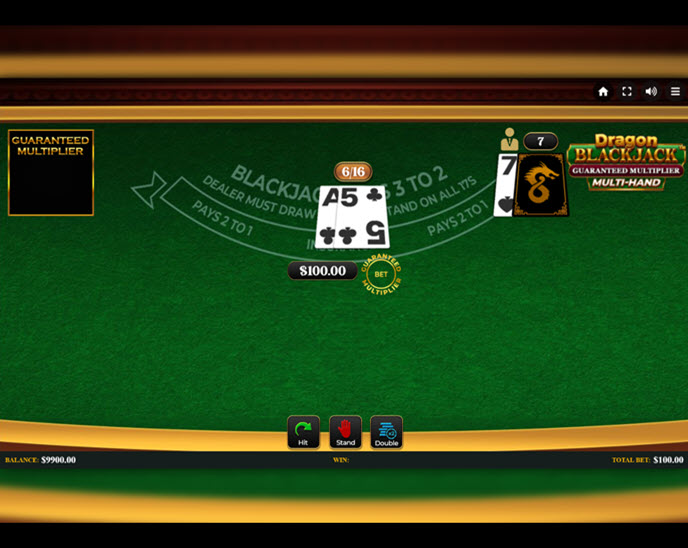 Dragon Blackjack Guaranteed Multiplier Multihand