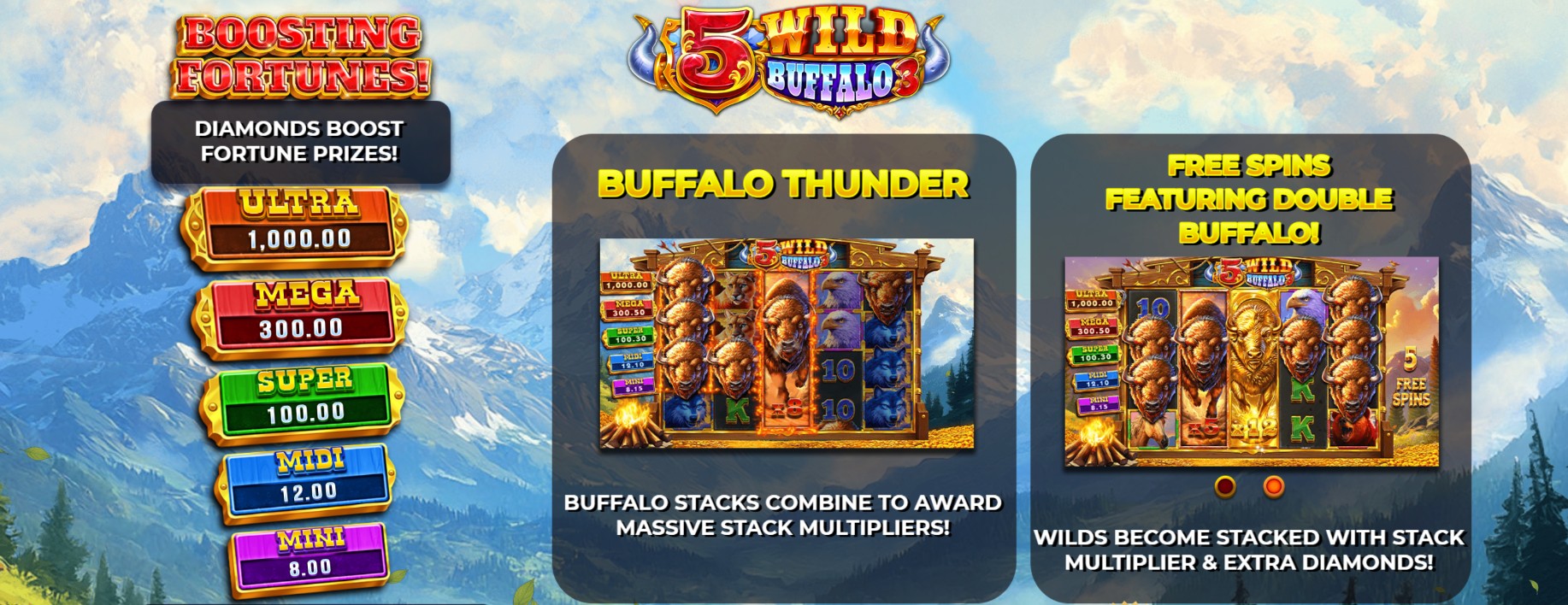 Функцыі слота 5 Wild Buffalo 3